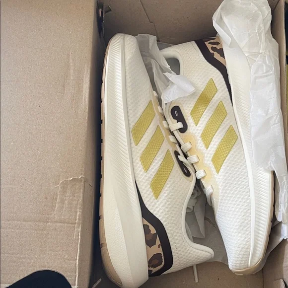 Adidas Women's RUNFALCON 3.0 WHITE GOLD LEOPARD Athletic Shoes - Picture 3 of 6